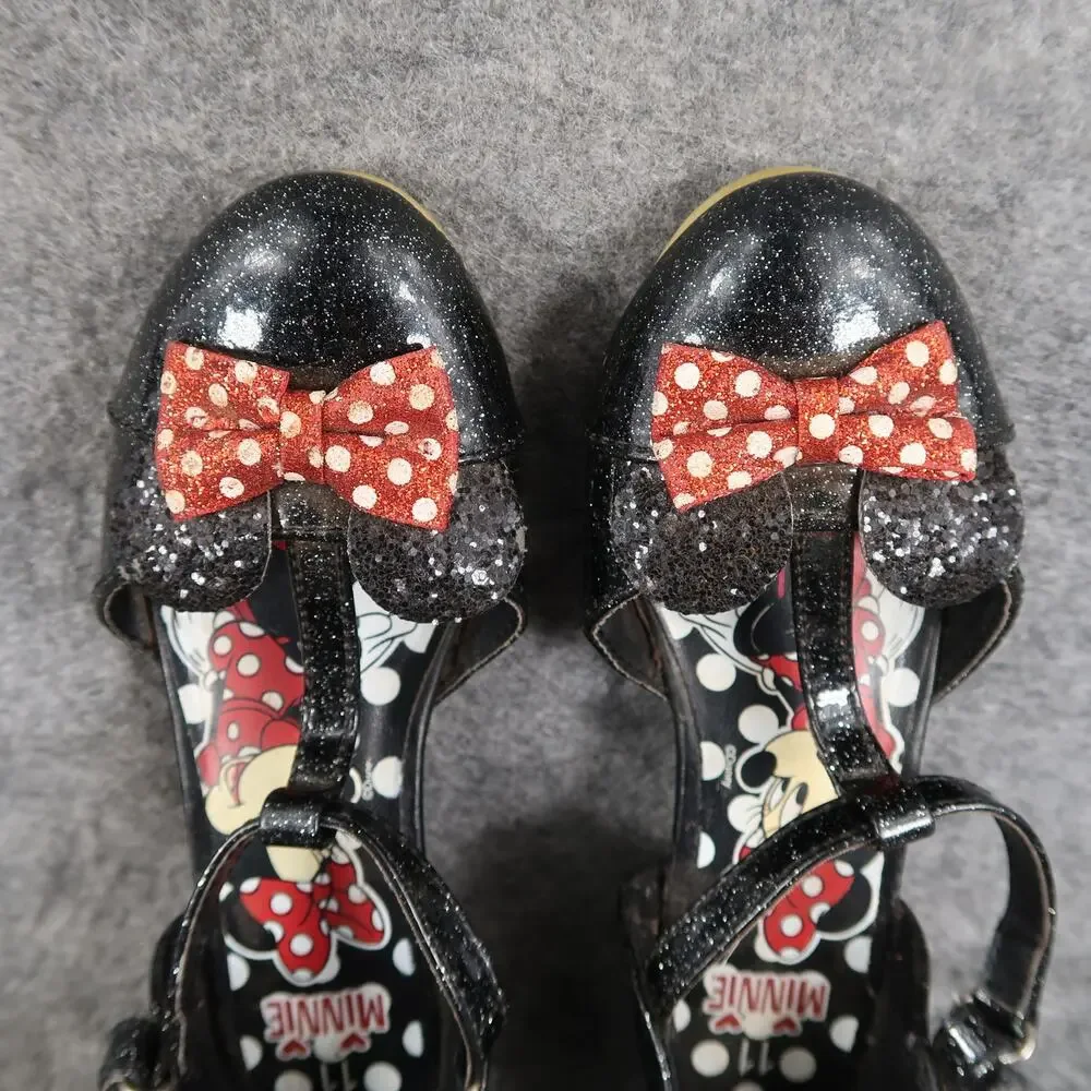 Disney Shoes Kids Toddler 11 Minnie Mouse Heel Pump Black Glitter Red Polka Dot